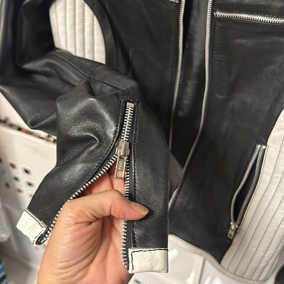 Leather Black and White Racer Jacket - Picture 6 of 6